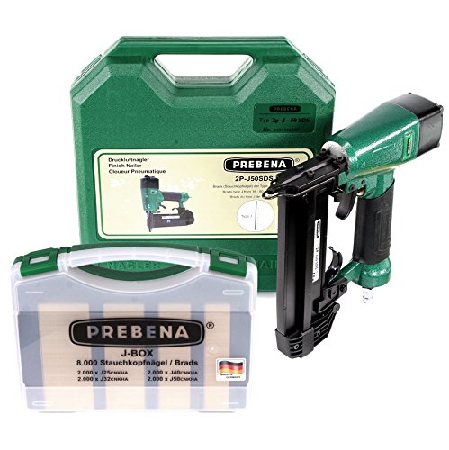 Prebena 2P-J50SDS Luftdruck Druckluftnagler 5-7 bar im Transportkoffer + Prebena J-BOX 8.000 Stauchk