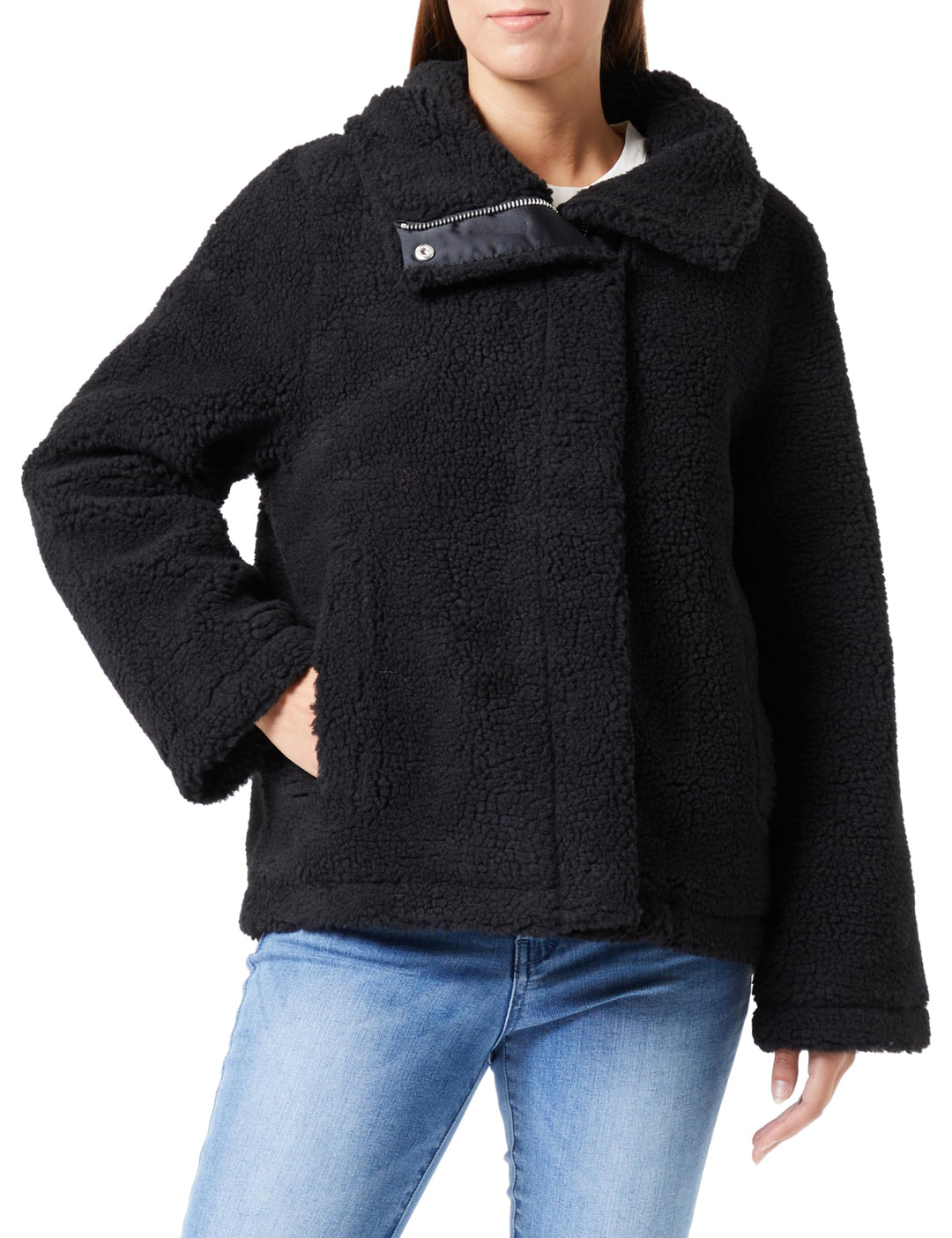 Replay Damen Jacke Kunstfelljacke aus Teddyfell, Black 098