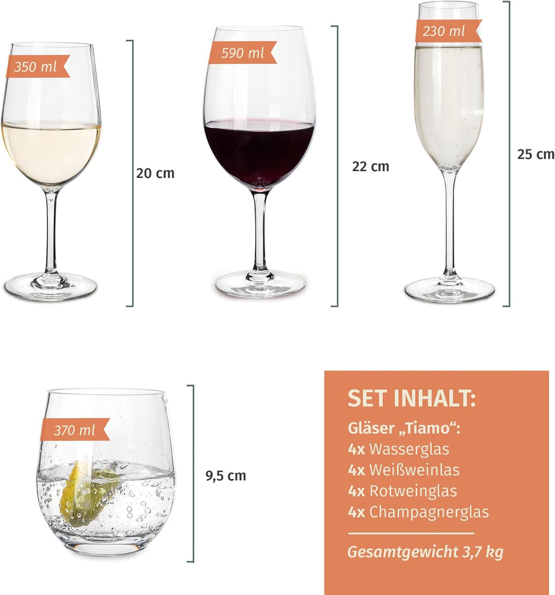 Melamin Camping Geschirr Set 4 Personen Stone Red + 16 Timo Gläser Wassergläser Weingläser Champagne