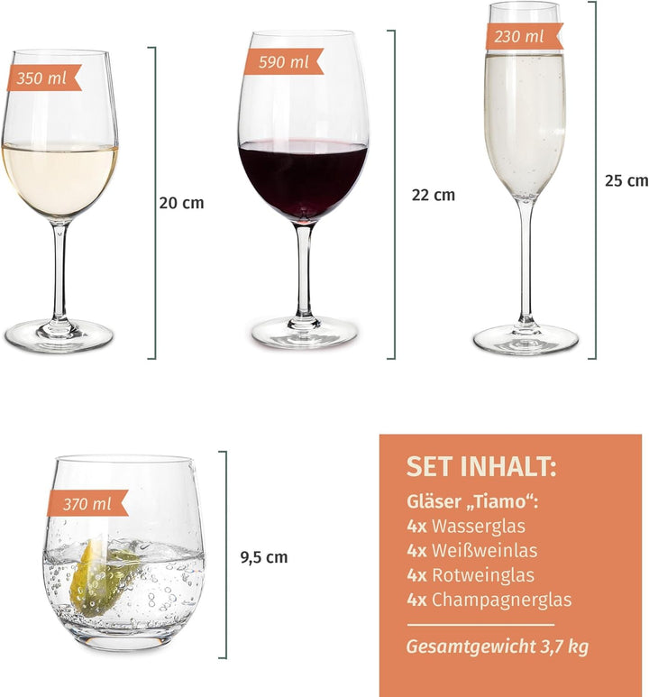 Melamin Camping Geschirr Set 4 Personen Stone Red + 16 Timo Gläser Wassergläser Weingläser Champagne