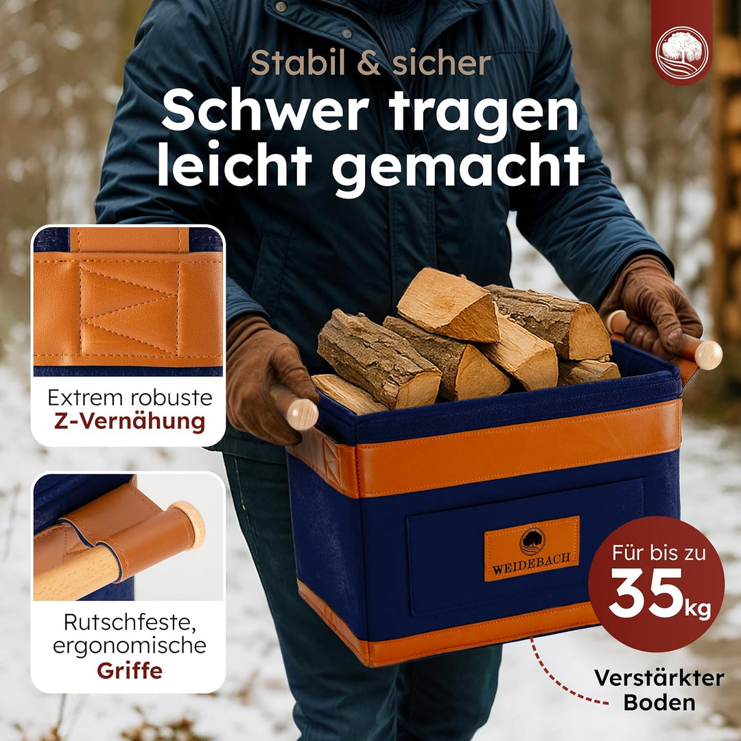 WEIDEBACH® Holzkorb für Kaminholz 35L (erweiterbar auf 50L), Kaminholzkorb dunkelblau schwer belastb