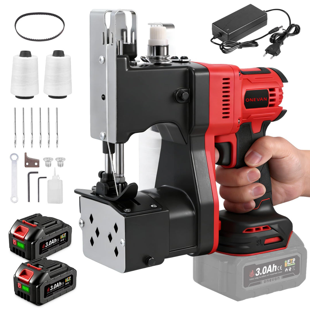 ONEVAN Elektrische Sacknähmaschine-210W Kupfermotor, Akku-betrieben, für Gewebesack, Jutesack & Kraf