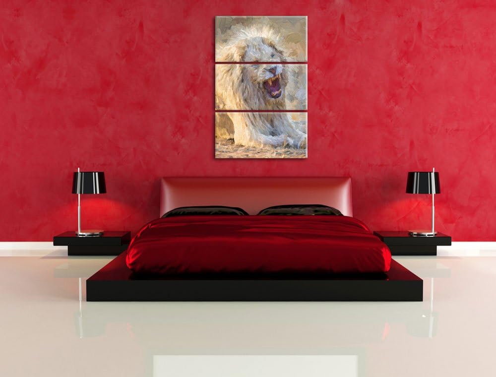 brüllender weisser Löwe Spezial 3-Teiler Leinwandbild 120x80 Bild auf Leinwand, XXL riesige Bilder f