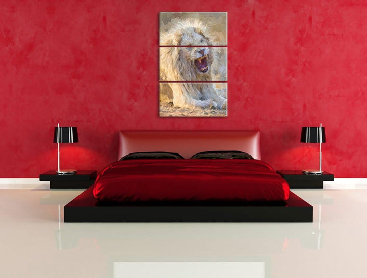 brüllender weisser Löwe Spezial 3-Teiler Leinwandbild 120x80 Bild auf Leinwand, XXL riesige Bilder f