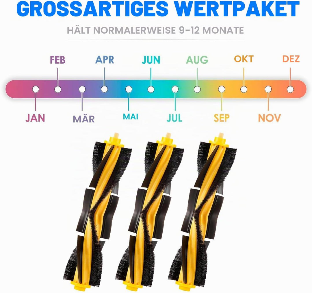 3 Stück Walzenbürsten Hauptbürste Ersatzteile mit Reinigungsbürste, Staubsauger zubehör Sets für Sau