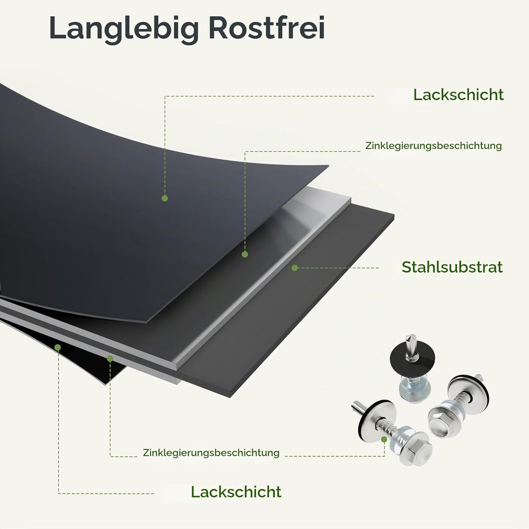 Mondeer 14x Trapezbleche, 105cm x 56cm = 8 m² Dachblech Metall, Dachplatten Verzinkter Stahl 0.25mm,