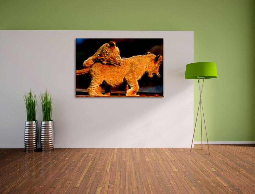 Dark Löwenjunge beim Spielen Deluxe Format: 100x70 cm auf Leinwand, XXL riesige Bilder fertig gerahm