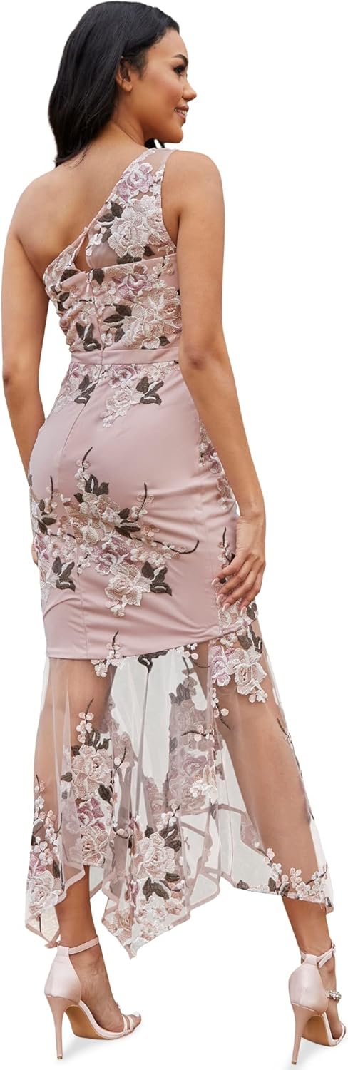 Chi Chi London Damen Figurbetontes Kleid mit Schösschen und Einer Schulter Cocktailkleid 38 Blush, 3
