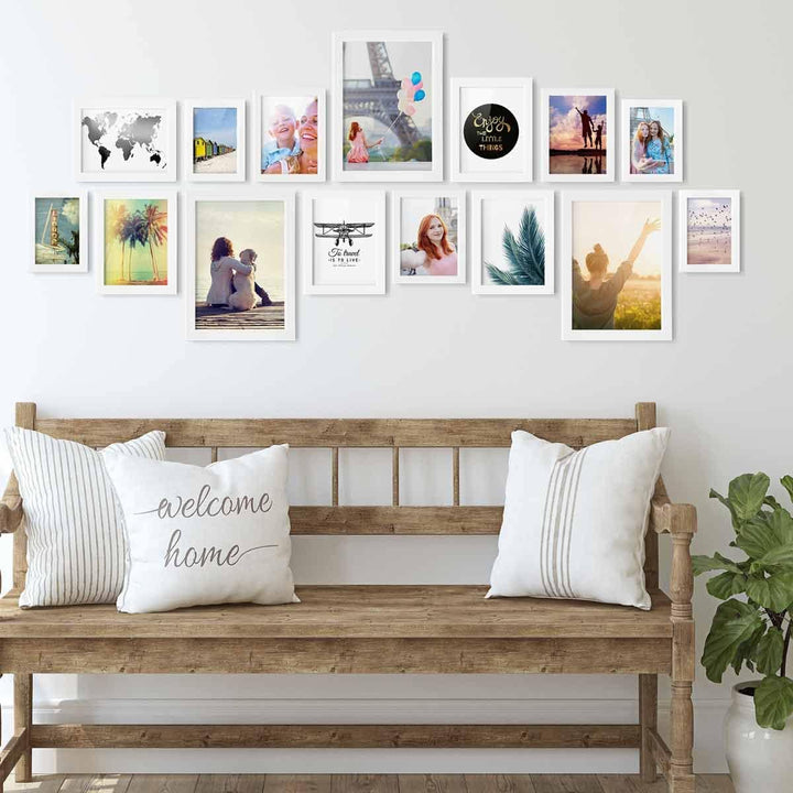 PHOTOLINI Bilderrahmen Set Weiss, Fotorahmen Holz MDF, 15er Bilderrahmenset Wand Collage, photo fram