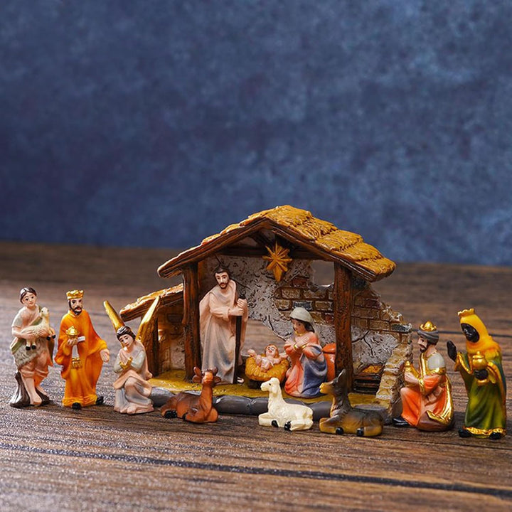 Krippen Set Weihnachten 3,5 cm Hoch - Krippenfiguren Statuen | Religiöse Resin Figuren Deko für Tisc
