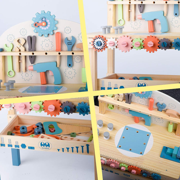 medoga Werkzeugbank für Kinder, Spielzeug-Werkbank, Holz, mit Werkzeugen Set, Holzkonstruktionsbank,