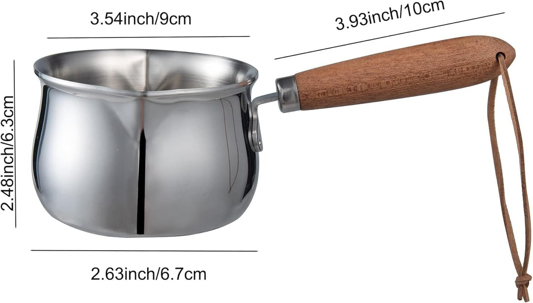 IMEEA Butterwärmer Milchtopf aus Edelstahl Holzgriff Kaffekanne Kleine Sossentopf Stielkasserolle fü