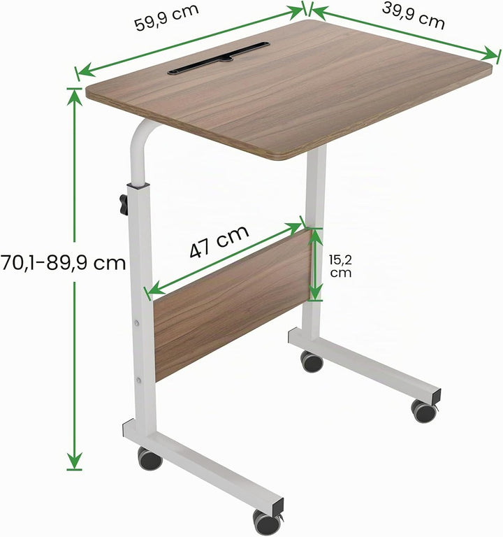 soges Beistelltisch Laptoptisch höhenverstellbar Computertisch PC-Tisch mit Rollen und Einschnitt 60