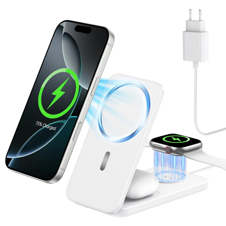 Ladestation Apple Watch und iPhone, Magnetische 3 in 1 Ladestation für iPhone 17/16/15/14/13/12 Seri