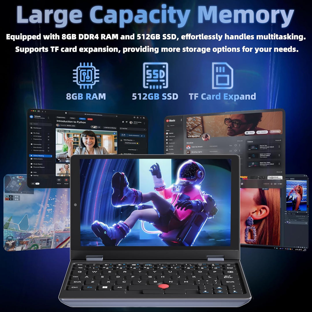 7,0-Zoll Touchscreen Laptop, Celeron N95 (bis zu 3,4 GHz), 8GB RAM DDR4, 512GBSSD, Webcam, Ganzmetal