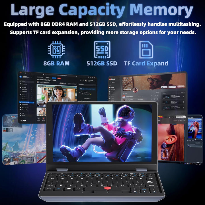 7,0-Zoll Touchscreen Laptop, Celeron N95 (bis zu 3,4 GHz), 8GB RAM DDR4, 512GBSSD, Webcam, Ganzmetal