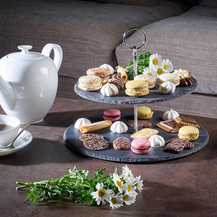 Echtwerk EW-ET-1778 Etagere-/ Servier-Ablage für Gebäck, Obst, Käse und Dessert aus Naturschiefer mi