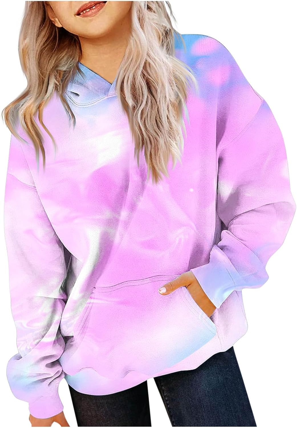 EMATOP Mädchen Batik Hoodie Freizeit Langarm Kapuzenpullover Winter Baumwolle Sweatshirt mit Kapuze