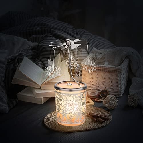 MaMeMi WEIHNACHTLICHES WINDLICHT/Teelichtkarussel aus Glas, Windlicht- Karussell [Motiv Schneeflocke