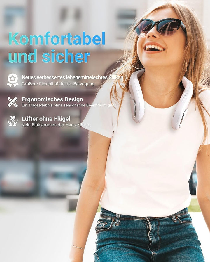 Jialexin Tragbarer Nackenventilator, Hals Ventilator Wiederaufladbar mit 6000mah, Persönlicher Venti