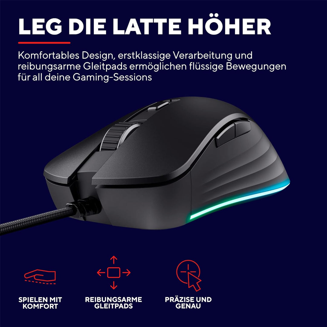 Trust Gaming GXT 924 Ybar+ Kabelgebundene Gaming Maus, 25600 DPI, 60% Recycelten Materialien, 6 Prog