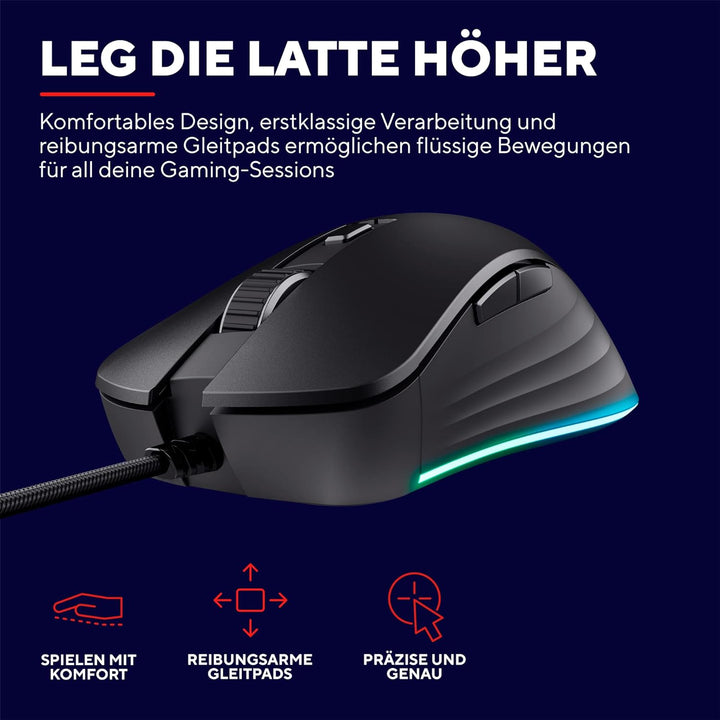 Trust Gaming GXT 924 Ybar+ Kabelgebundene Gaming Maus, 25600 DPI, 60% Recycelten Materialien, 6 Prog