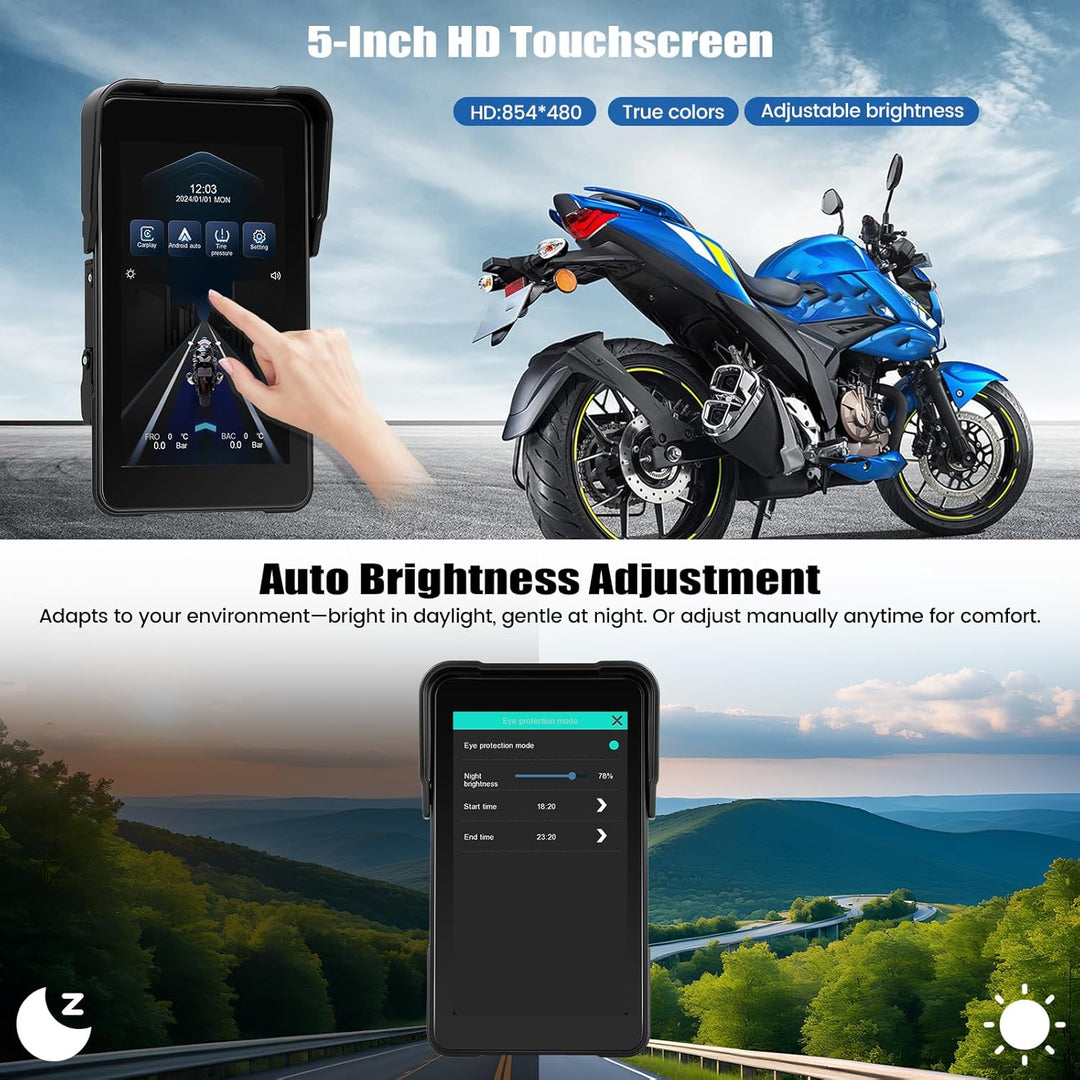 SIXWIN Carplay Motorrad Display für Moto mit Wireless Carpla/Android Auto, 5'' HD Touchscreen Bildsc