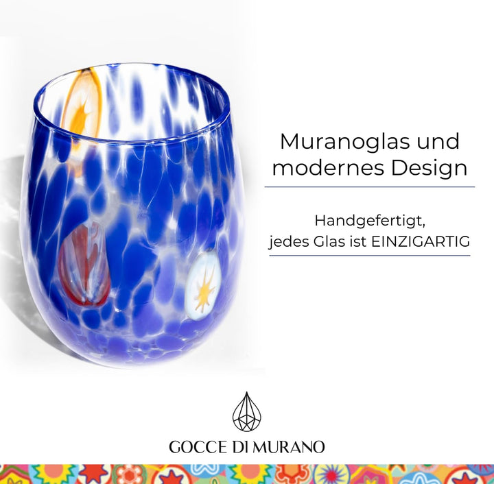 Gocce di Murano Wassergläser, hergestellt nach der Tradition der Murano-Handwerker, mundgeblasenes u