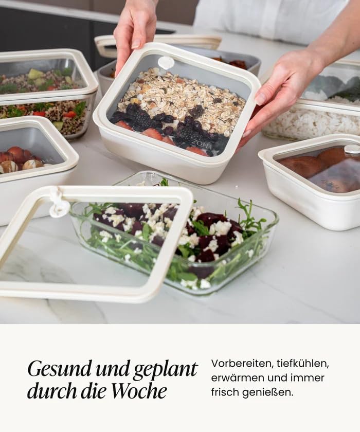 Zoha Frischhaltedosen Glas Set 8-teilig – Vorratsdosen Glas mit Deckel BPA-frei – luftdichtes Frisch
