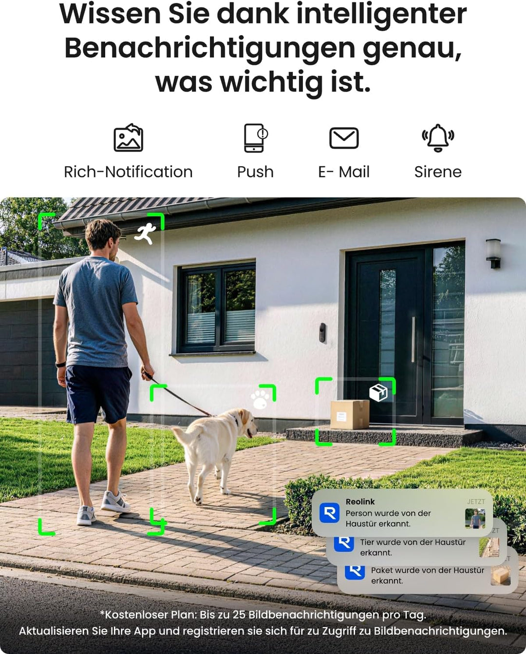 Reolink Video Doorbell (2. Gen), 2K 4MP Akku Türklingel mit Kamera, 1:1 Kopf‑Fuss‑Ansicht, Kabellose