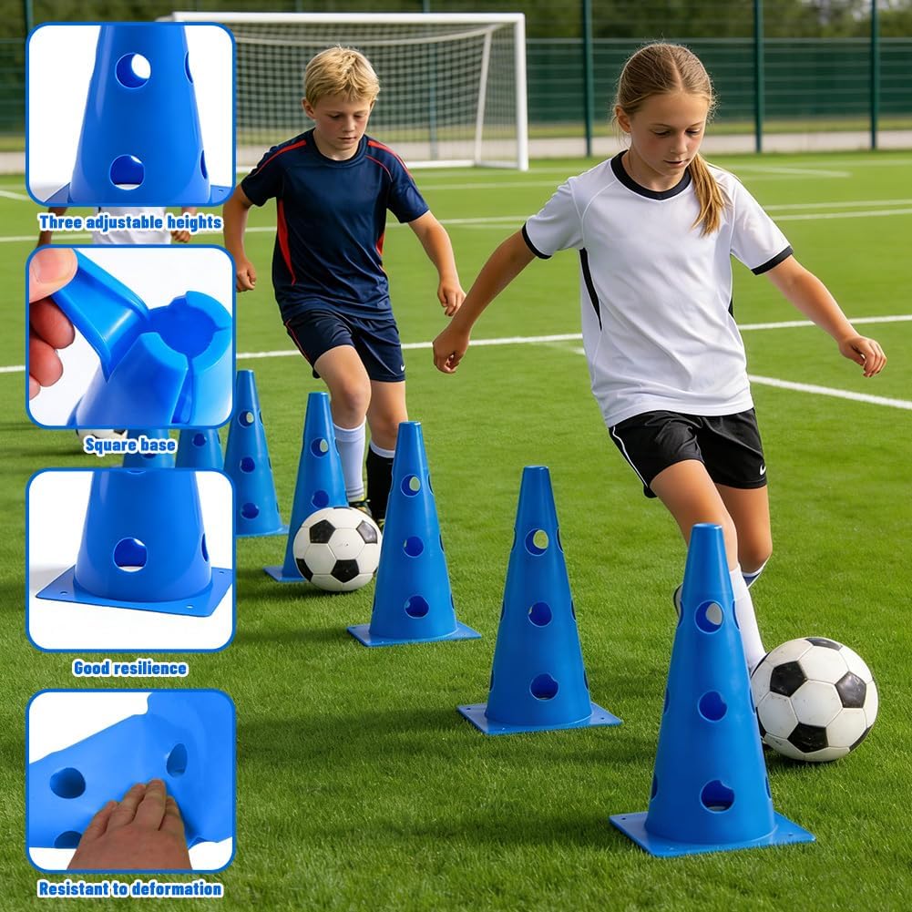 Steckhürden Set für Agility Training, 5 Stück Hindernisse mit 10 Kegel 23cm Höhe und 5 Stangen 80cm