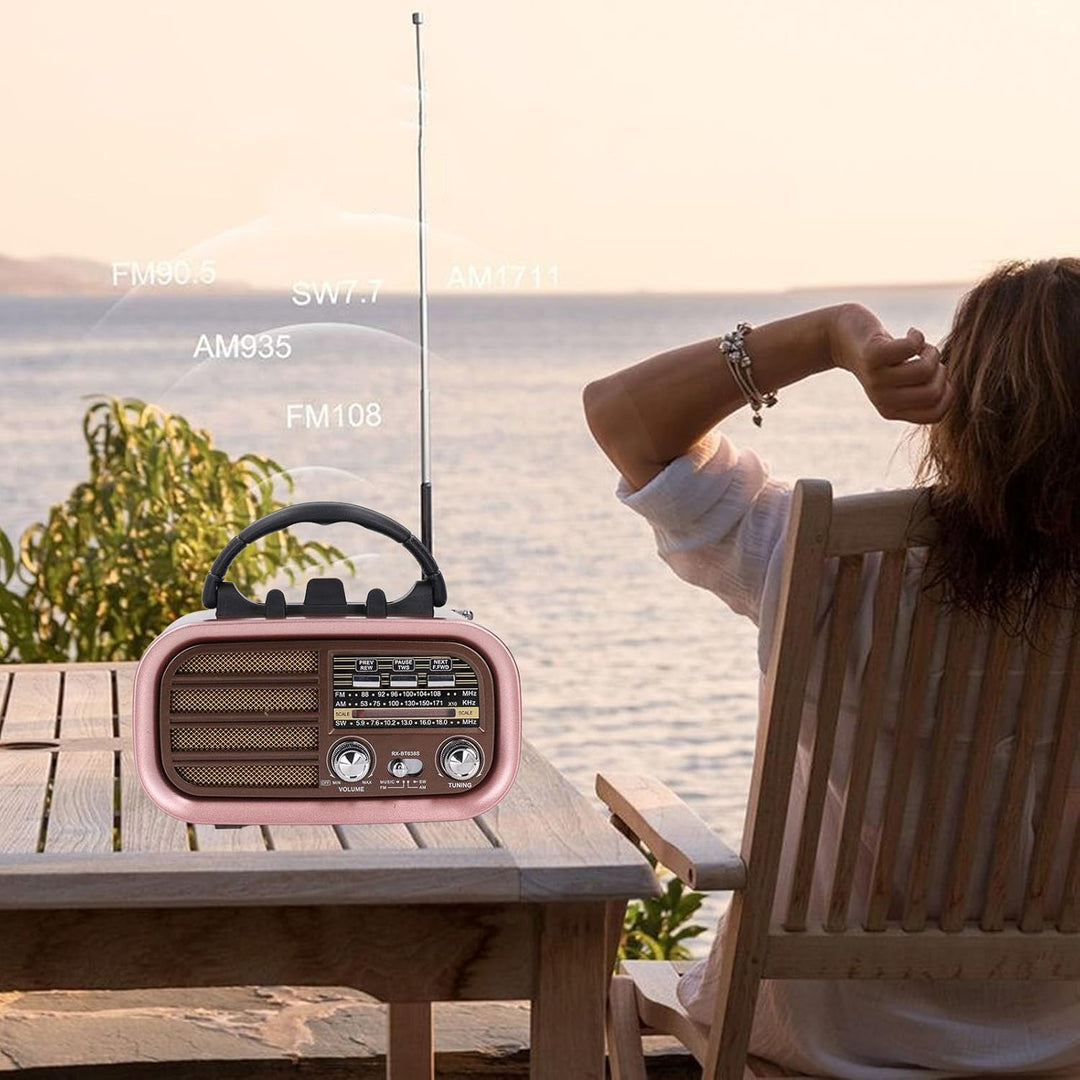 Tragbarer Vintage-USB-BT-Lautsprecher, Tragbar, Solarbetriebenes Retro-AM-FM-SW-Radio – Starker Bass