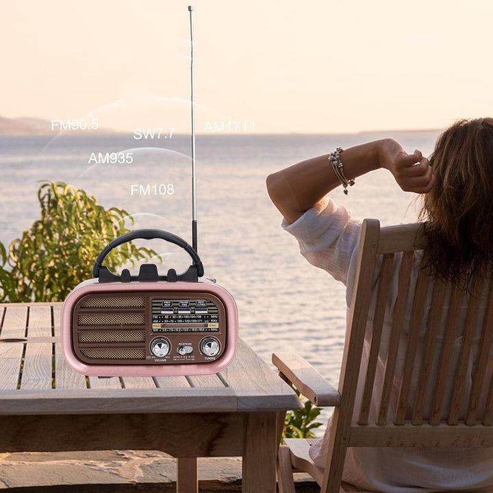 Tragbarer Vintage-USB-BT-Lautsprecher, Tragbar, Solarbetriebenes Retro-AM-FM-SW-Radio – Starker Bass