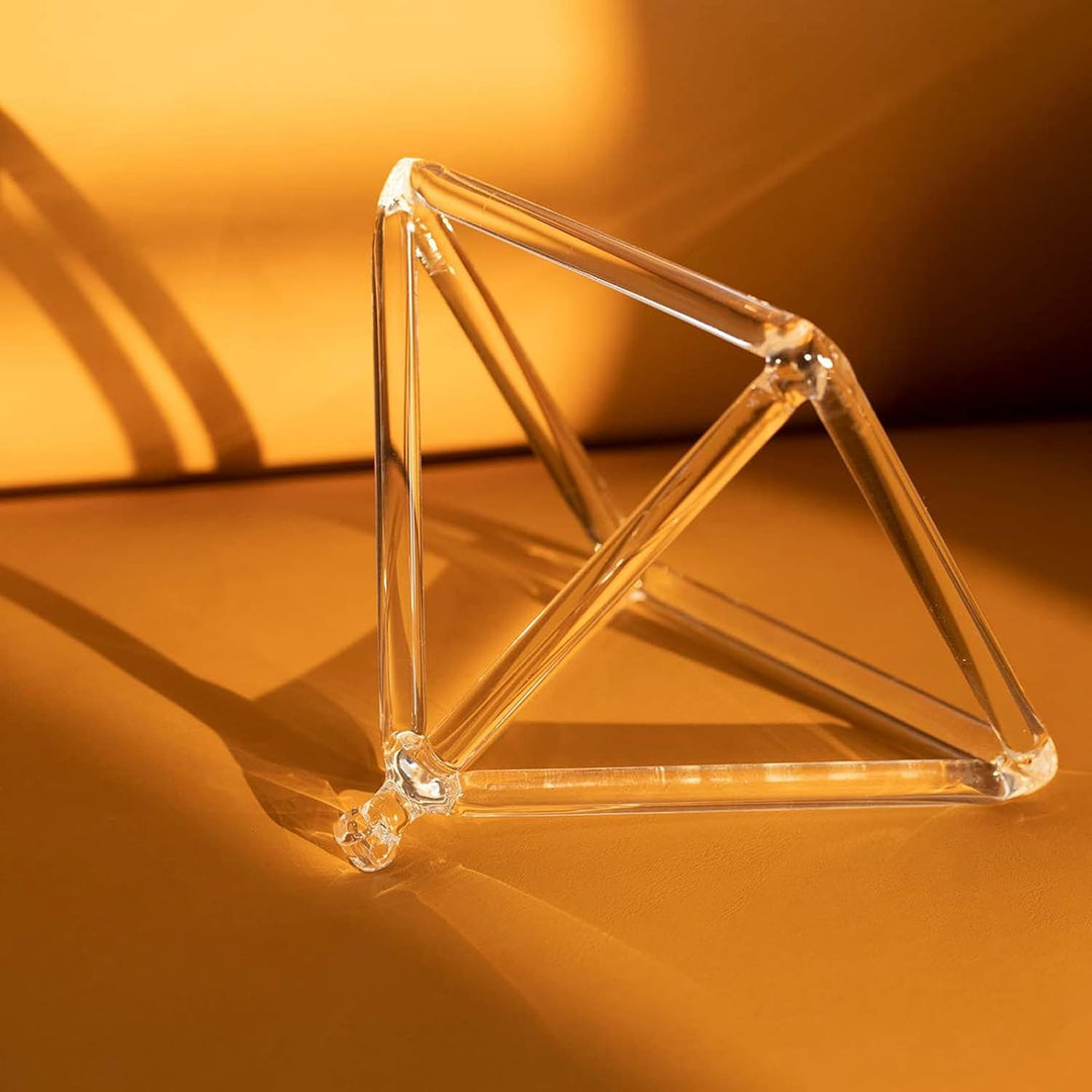 KVKA Transparent Crystal Singing Pyramid with Mallet & Bag - Elegant Sound Healing Decor for Meditat