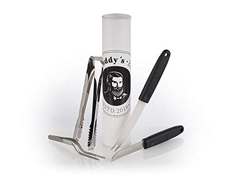 Buddy´s Bar - Cocktail-Dekorierset, Edelstahl, 1 Dekoriermesser, 1 Cocktailmesser, 1 Pinzettenzange,