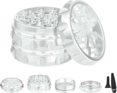 TIRIRS 6,3 cm 4 Stück Kräutermühle mit klarem Deckel – Aluminium Gewürzmühle mit Pollenschaber und R