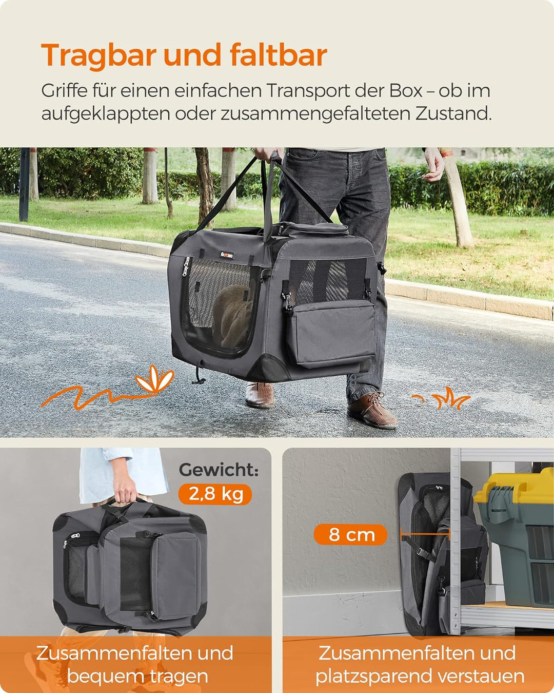 Feandrea Hundebox faltbar, Transportbox Hund, Grösse M, Hundetasche, Oxford-Gewebe, Netzstoff, atmun