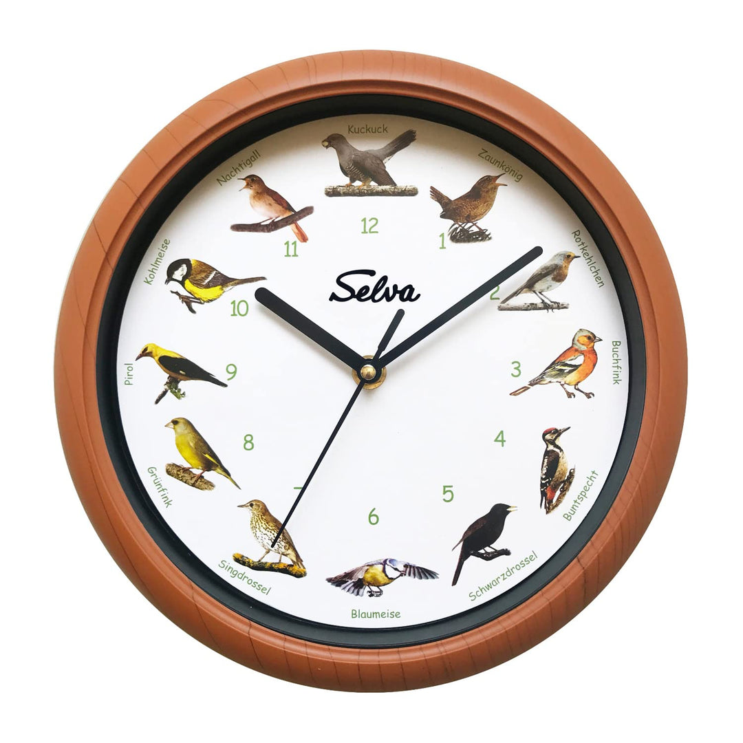 SELVA Tieruhr, Wanduhr, mit Tierlauten zu jeder Stunde und farbenfrohe Illustrationen, Gehäuse aus K
