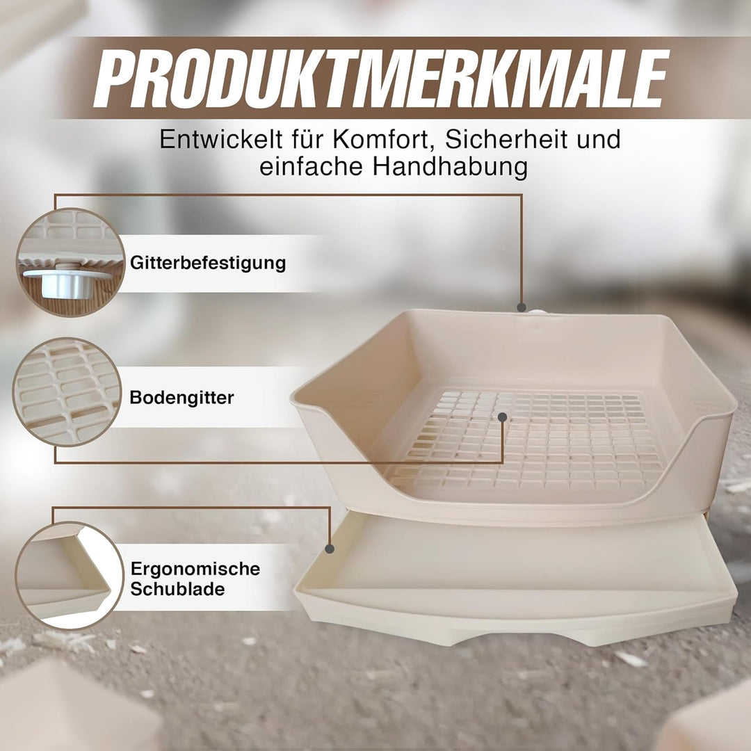 Breker Kaninchen Toilette [mit HERRAUSNEHMBARER SCHUBLADE] inkl. Bodenrost - Geeignet als Hasentoile
