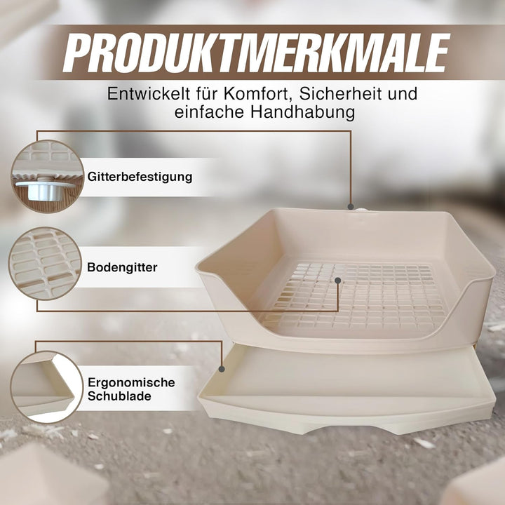 Breker Kaninchen Toilette [mit HERRAUSNEHMBARER SCHUBLADE] inkl. Bodenrost - Geeignet als Hasentoile