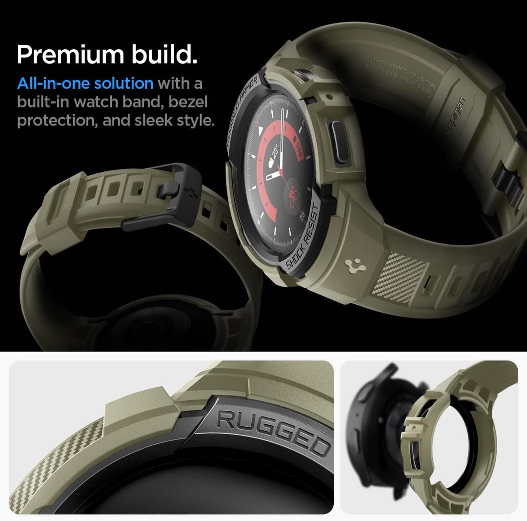 Spigen Rugged Armor Pro Armband mit Hülle Kompatibel mit Galaxy Watch 5 Pro 45mm (2022) - Vintage Kh