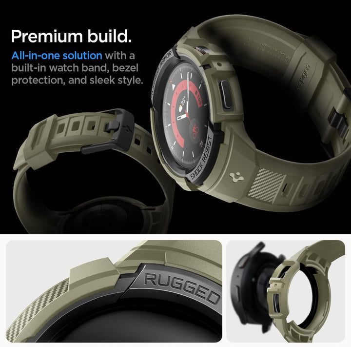 Spigen Rugged Armor Pro Armband mit Hülle Kompatibel mit Galaxy Watch 5 Pro 45mm (2022) - Vintage Kh