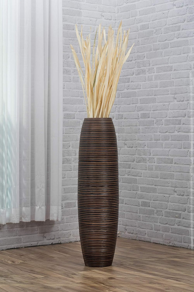 Leewadee Grosse Bodenvase für Dekozweige hohe Standvase Design Holzvase, Holz, 90 cm, Braun 90 cm Br