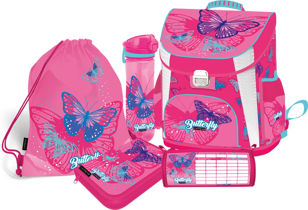SCHMETTERLING SCHULRANZEN SET MÄDCHEN 1 KLASSE | SET 5 TEILIG FÜR GRUNDSCHULE | SUPER LEICHT | ERGON
