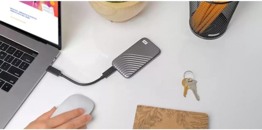 WD My Passport SSD 4 TB mobiler SSD Speicher (NVMe-Technologie, USB-C und USB 3.2 Gen-2 kompatibel,