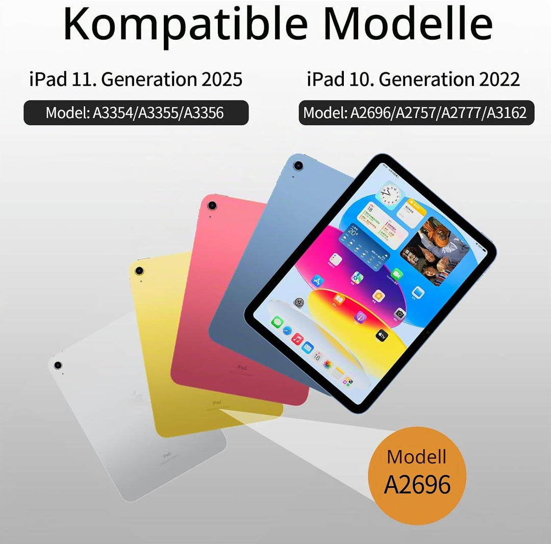 Hülle mit Tastatur für iPad A16 11 Generation 2025 (11 Zoll), iPad 10 Generation 2022 (10.9 Zoll) mi