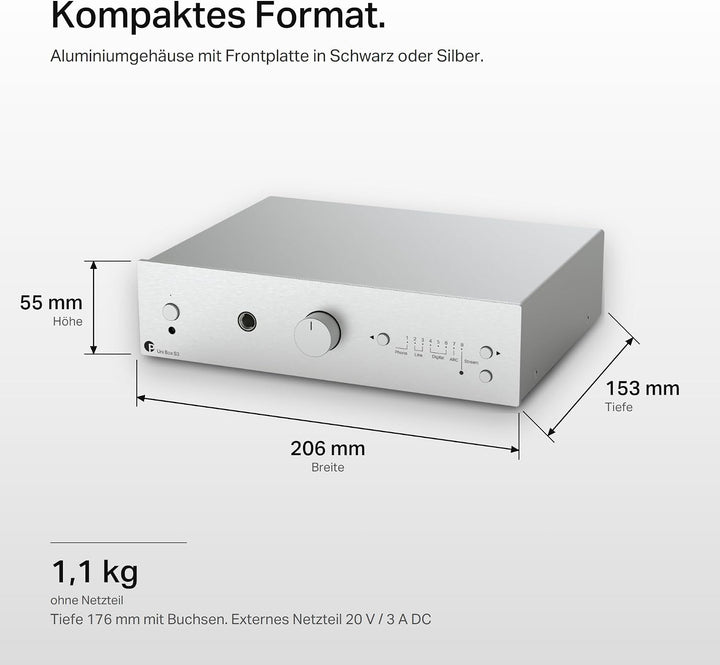 Pro-Ject Uni Box S3, Streaming-Vollverstärker, WiFi, Bluetooth, Silber, Silber