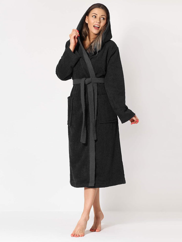 Ladeheid Damen Frottee Bademantel aus 100% Baumwolle LA40-102 L Schwarz-30/Dunkelgrau-12, L Schwarz-