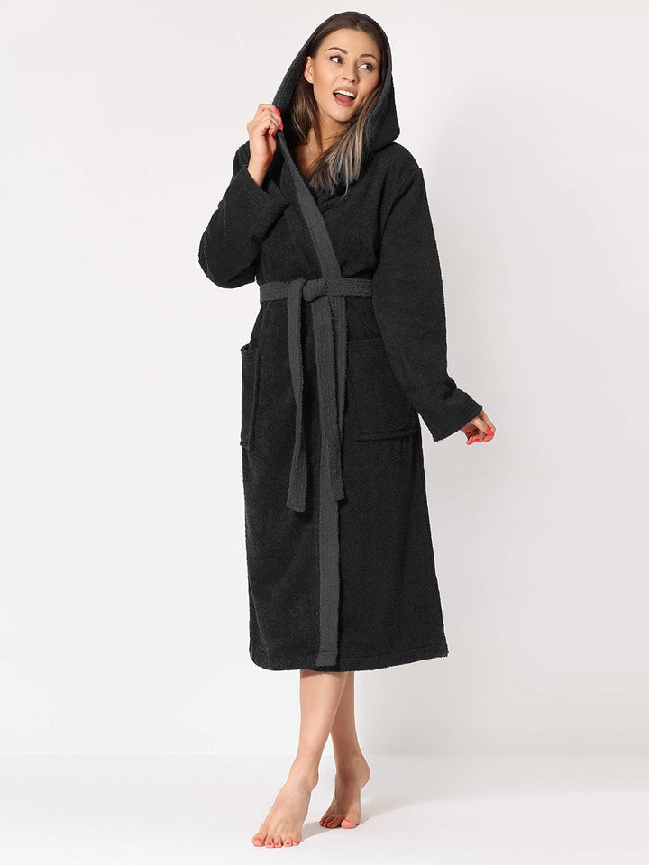 Ladeheid Damen Frottee Bademantel aus 100% Baumwolle LA40-102 XL Schwarz-30/Dunkelgrau-12, XL Schwar