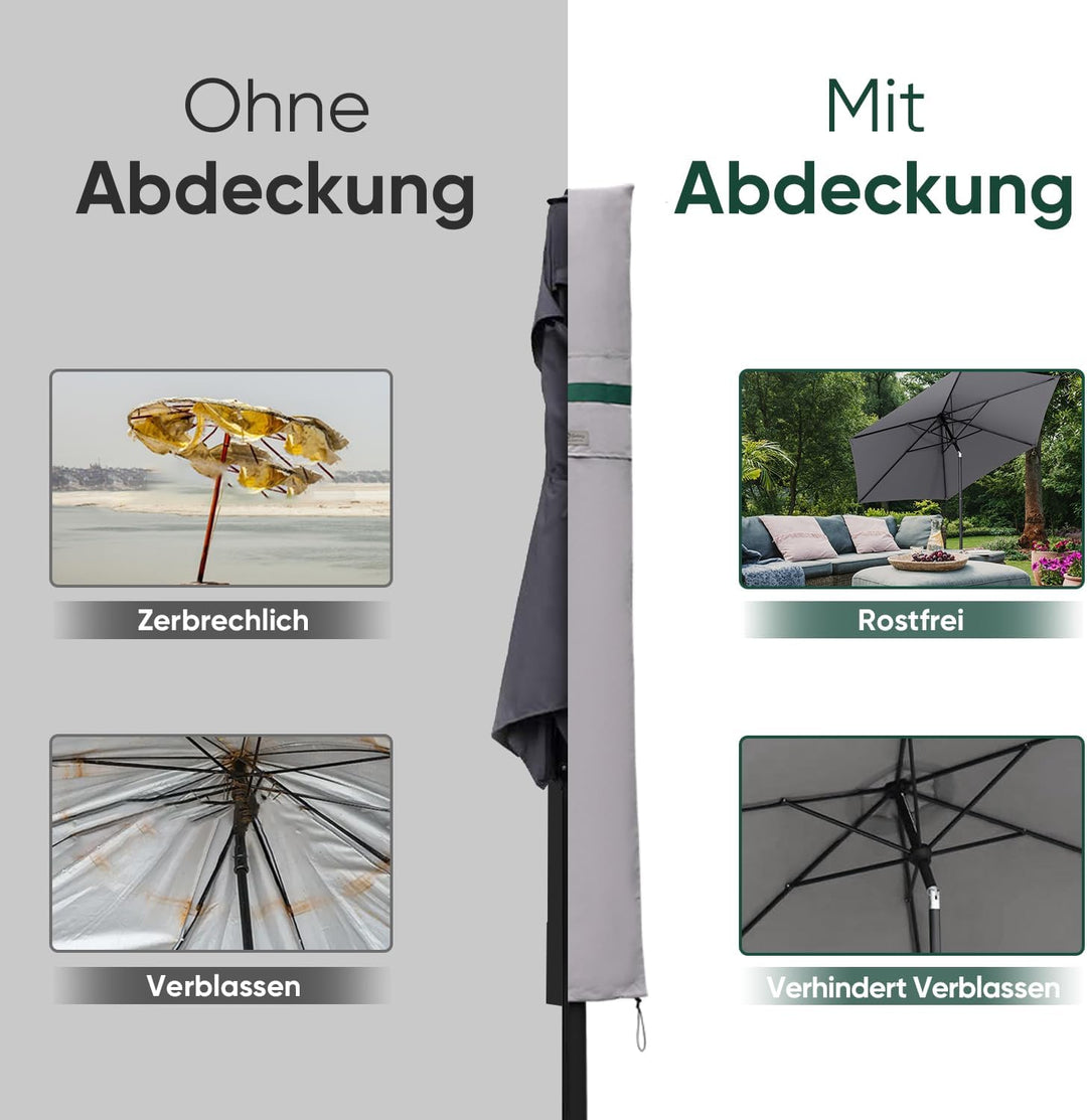 Sekey Sonnenschirm Schutzhülle mit Stab, Abdeckhauben für Ø 300 cm Gartenschirm mit Belüftungsöffnun